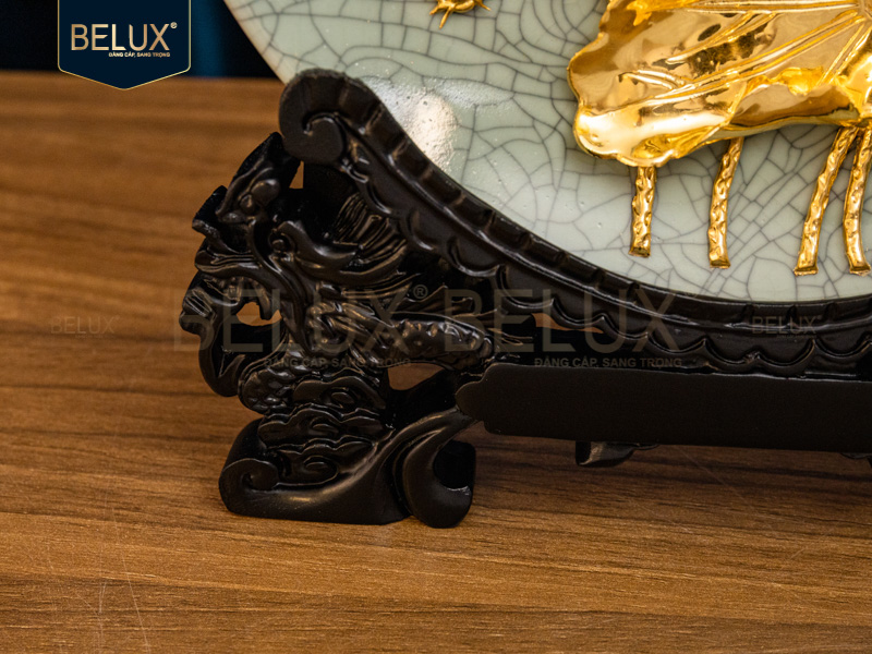 Đĩa Hoa Sen D20 xanh ngọc dát vàng 24k